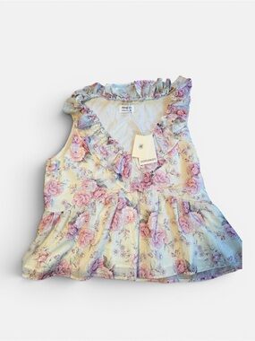 Peppermayo Floral Ruffle Peplum Top - Pink & Cream